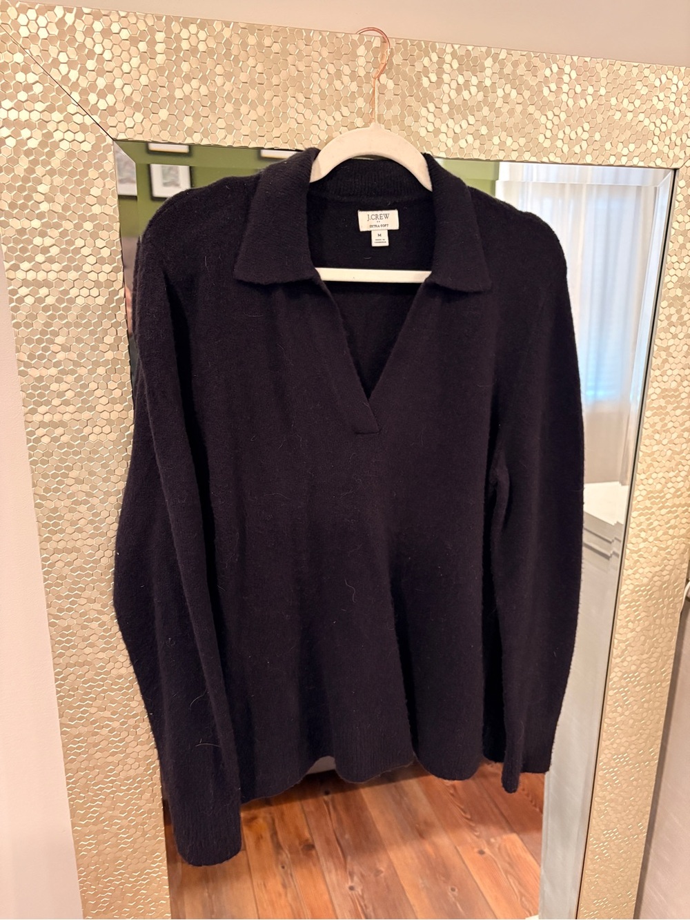 J. Crew Black V-Neck Collared Sweater